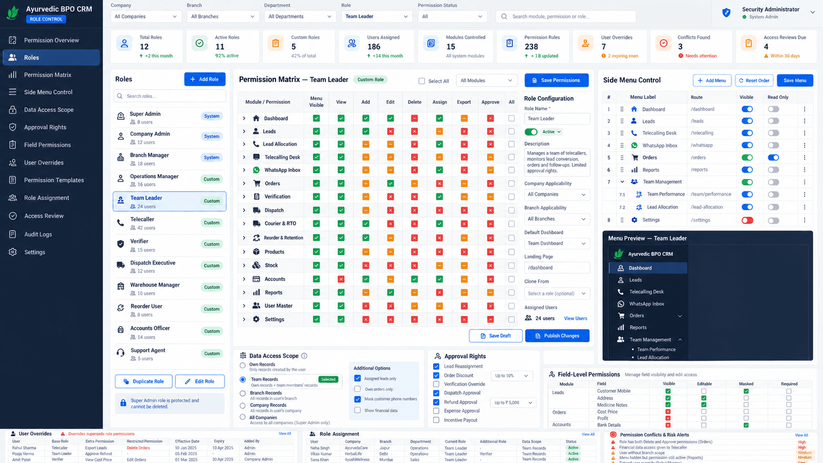 User Role Permissions & Side Menu Control dashboard design preview
